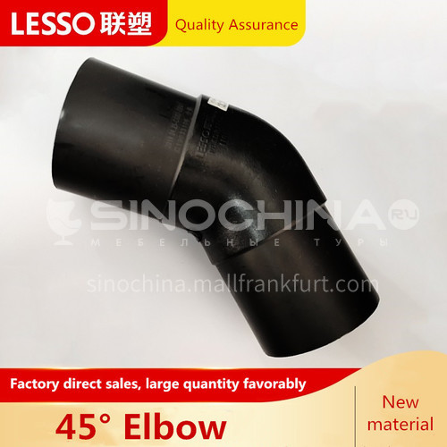 45° butt joint elbow (PE fitting), SDR11, pressure 1.6MPa, black